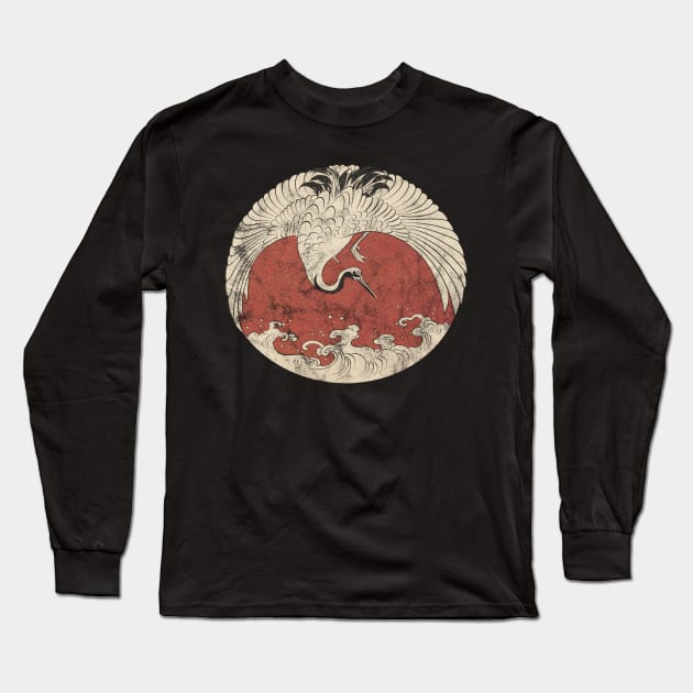 Crane and wave Long Sleeve T-Shirt by leojohnart@gmail.com